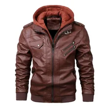 

Men's Leather Jacket 2021 Autumn New hooded Casual Motorcycle PU Jackets long sleeve Coats