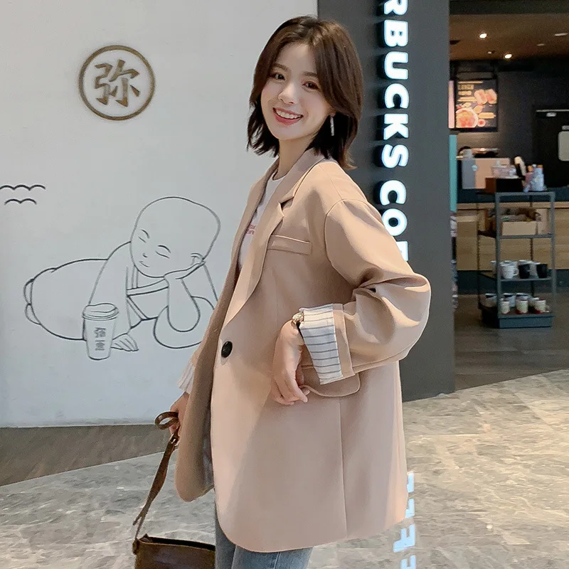 Повседневная Корейская одноцветная Женская куртка с длинными рукавами новая свободная куртка большого размера женский костюм для интервью офисный Топ - Цвет: A