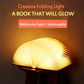 

S/M/L Portable 3 Colors 3D LED Book Night Light Wooden 5V USB Rechargeable Foldable Desk Table Lamp Home Decoration 21x17cm