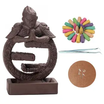

Backflow Incense Burner Ceramic Suwukong Smoke Waterfall Incense Sticks Holder +120 Incense Cones +Tweezers Creative Home Decor