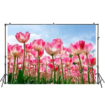 

HuaYi Fancy Backdrops Wonderful Pink Flowers Decoration Blue Sky Background Photography For Valentines day Photoshoot D-8723