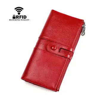 

RFID Genuine Leather Women Clutch Women Purses Long Zipper Wallet Men Bags With Cellphone Holder Card Holder Female Coin Purse