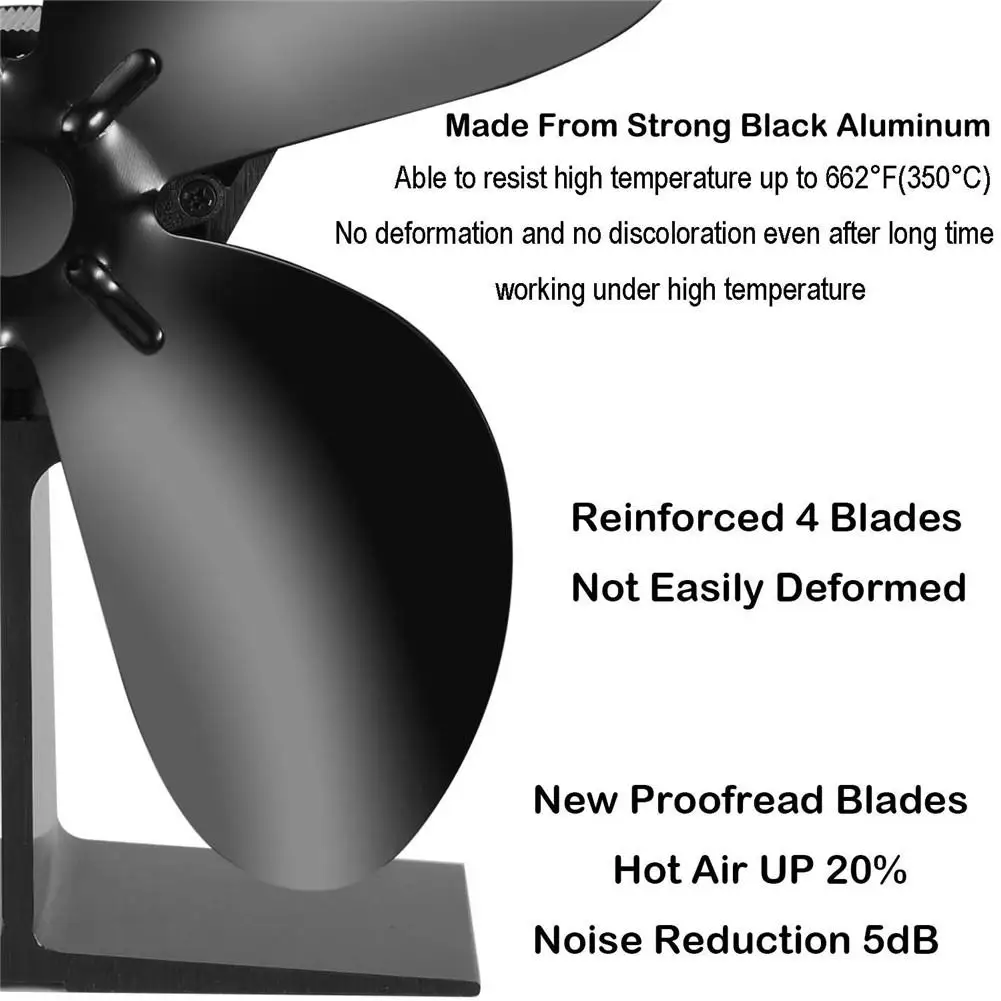 1 шт. черный вентилятор плита 4 лопасти вентилятор для камина тепло питание деревянная горелка экологичный вентилятор тихий дом эффективное распределение тепла