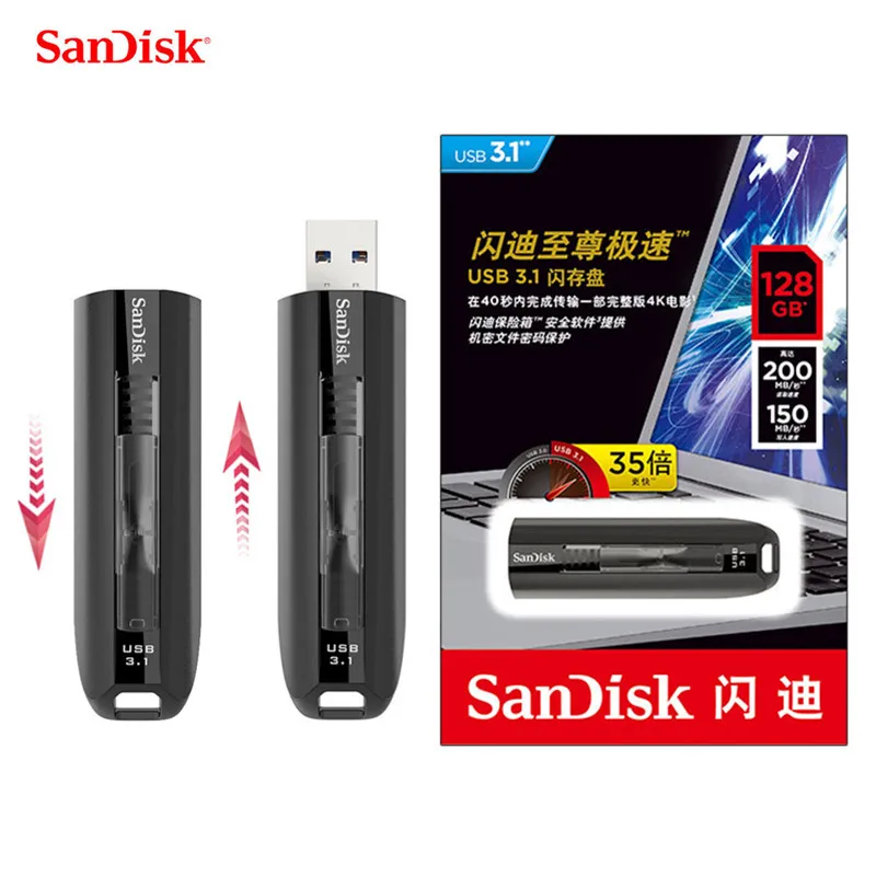 SanDisk Экстремальный Go USB 3,1 флеш-накопитель 128 Гб 64 ГБ флеш-накопитель USB карта памяти Запись 150 МБ/с./с высокоскоростной CZ800