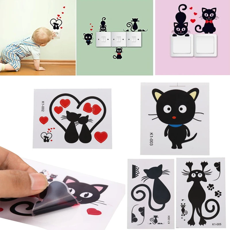 Переключатель наклейки мультфильм кошка шаблон на стену украшения DIY
