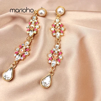 

Retro Exaggerated Metal Long Pearl Drop Earrings Delicate Shiny Rhinestone Drop Earring Fashion Party Jewelry Accessories Women