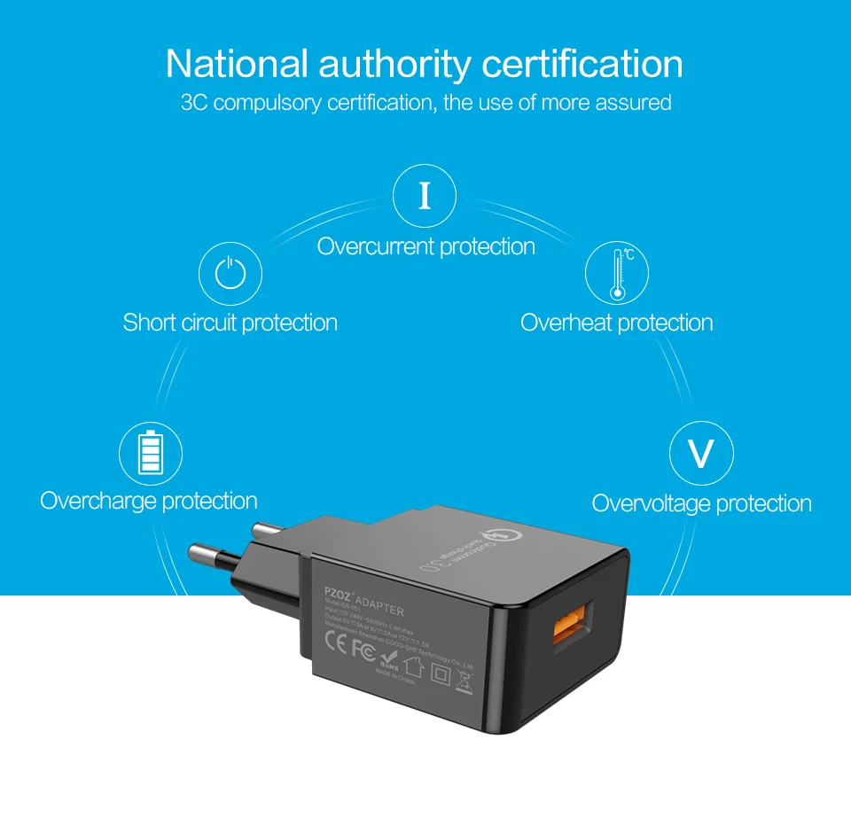 PZOZ usb зарядное устройство eu настенная вилка Быстрая зарядка QC 3,0 Портативный 18 Вт универсальный адаптер для мобильного телефона для xiomi huawei p10 lg g6
