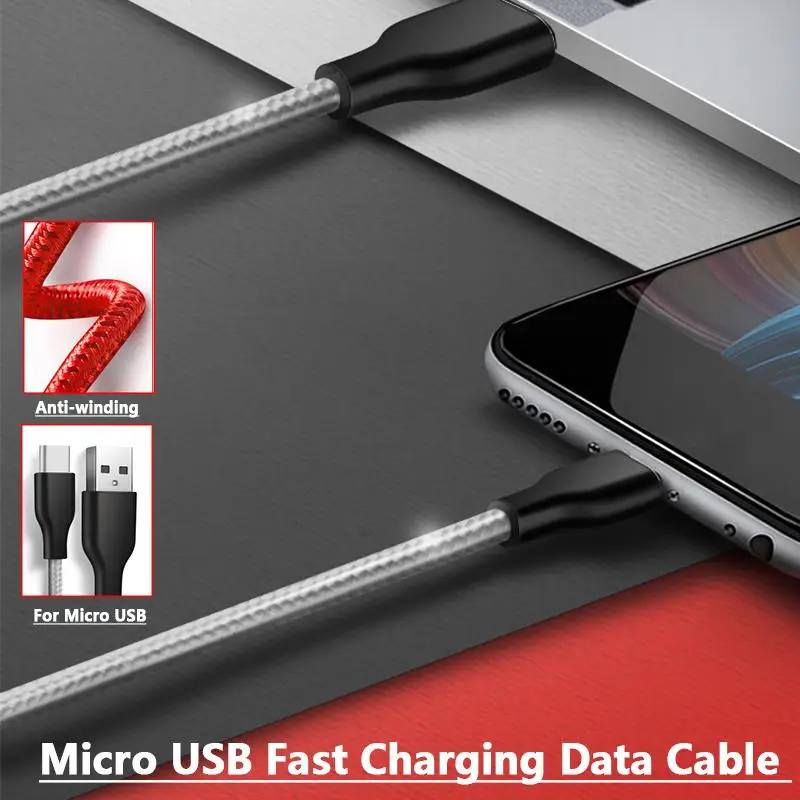 1 м/2 м 2.4A двойной локоть Плетеный USB для USB кабель передачи данных для быстрой зарядки для смартфона