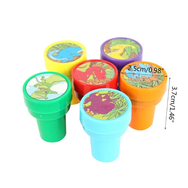 C5AA Preschool Stationery Cartoon Dinosaur Stampers Seal Set with Bright Color Pre-Inked Signet Art Crafts DIY Crafts Kit 6