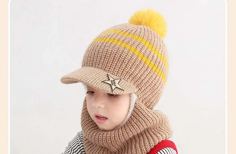 Doitbest 1 to 6 years Winter hat for kid beanies fur ball boys Beanie Child knit hats Protect face neck kids girls Earflap Caps