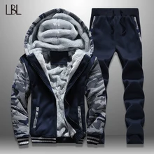 Мужской флисовый спортивный костюм, комплект из камуфляжной куртки и штанов, плотная зимняя уличная одежда, тренировочный костюм