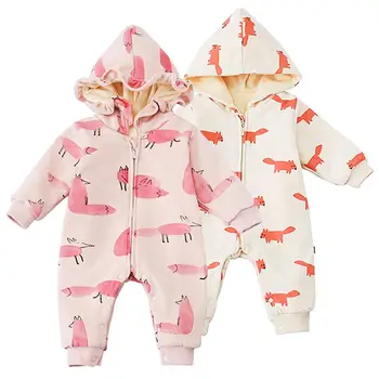 

Famuka Baby Cotton Clothing Newborn Rompers for Boys Girls Thicken Hooded Jumpsuit Toddler Autumn Winter Outwear Infant Clothes