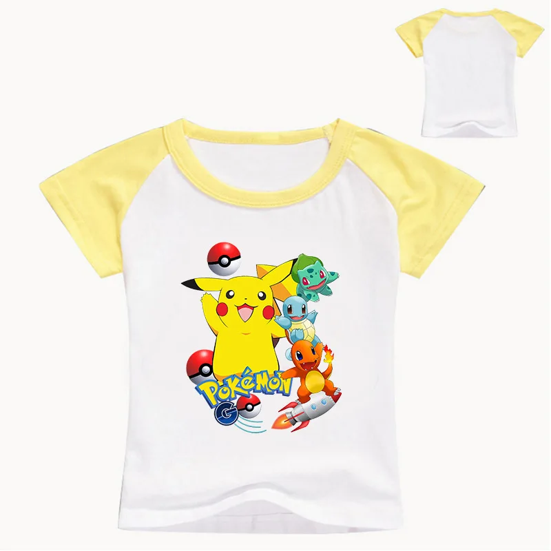 2-13Y Pokemon Go T-shirt Children Summer T-shirts Pikachu Cartoon Teenagers Girls Clothing Baby Boys Short Sleeves Tops Tees - Цвет: yellow 2