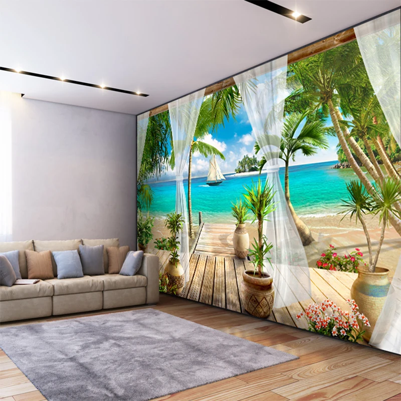 Custom 3D Photo Wallpaper Balcony Sandy Beach Sea View 3D Living Room Sofa Bedroom TV Background Wall Mural Wallpaper Home Decor