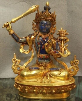 Бесплатная доставка 9 &quotТибетский буддистский храм Costful blueness Gem 24K Gold Manjusri Kwan-Yin