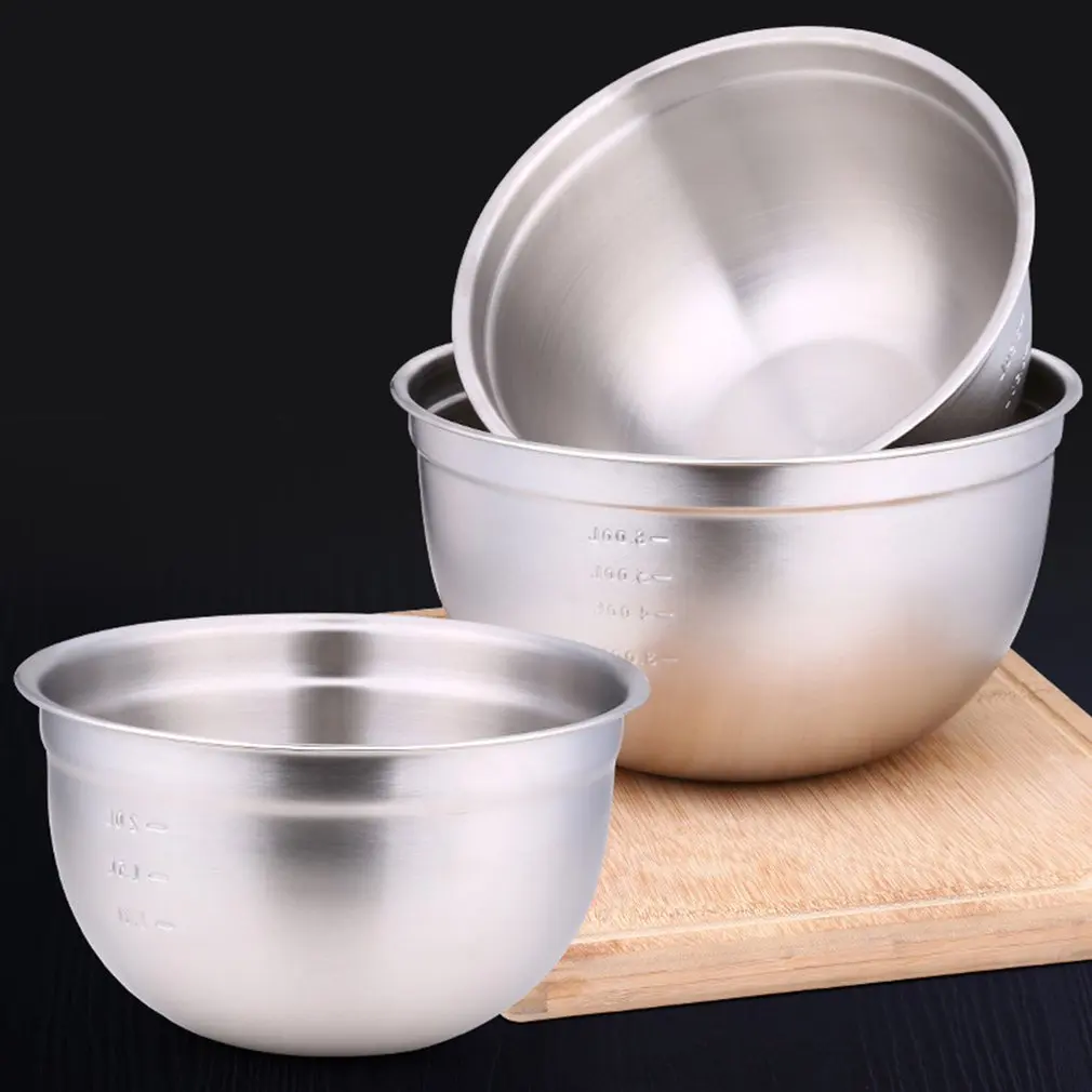 Stainless Steel Pots Egg Bowls Deepened With Scales Baked Salad Soup Seasoning Pot Taste Bucket Household Kitchenware