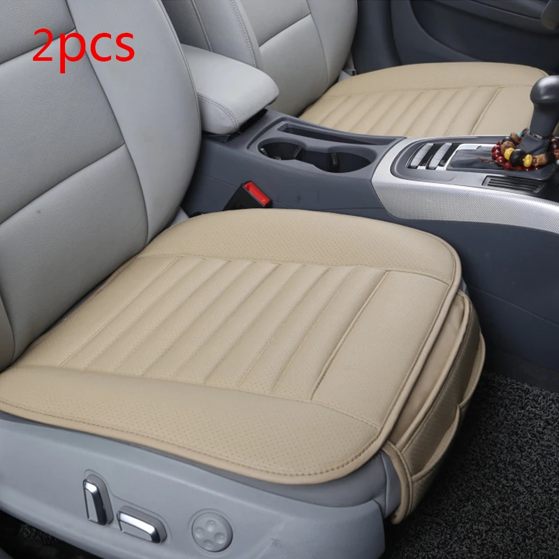 2pc Front Seat Beige Кожаные чехлы для сидений автомобиля, автомобильные чехлы для сидений, защитные накладки, аксессуары, дышащие универсальные чехлы для сидений автомобиля, коврики - Название цвета: 2pc Front Seat Beige