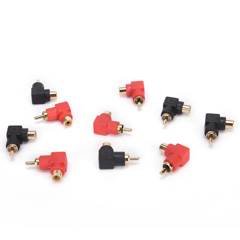 10pcs RCA Right Angle Connector Plug Adapters M/F Male To Female 90 Degree
