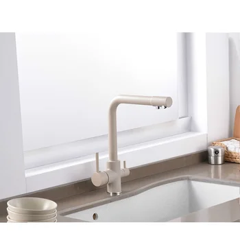 

Filtered Kitchen Faucet Water Purification Brass 360 Degree Rotation Dual Sprayer Water Tap Dual Handle Kitchen Sink Tap
