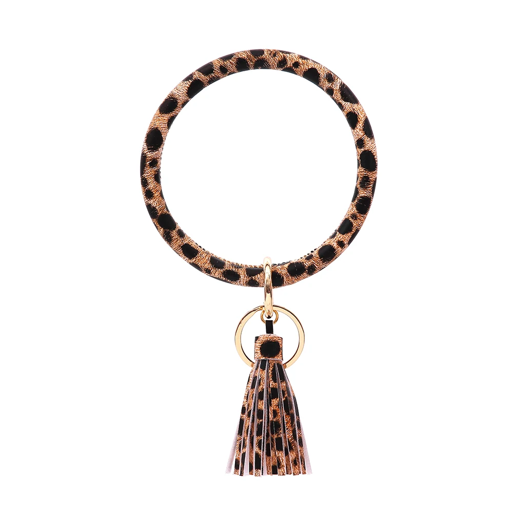 Мода из искусственной кожи брелок-браслет для женщин Леопард яркий сплошной цвет браслет брелок того же цвета кисточка брелок аксессуары - Цвет: BW7