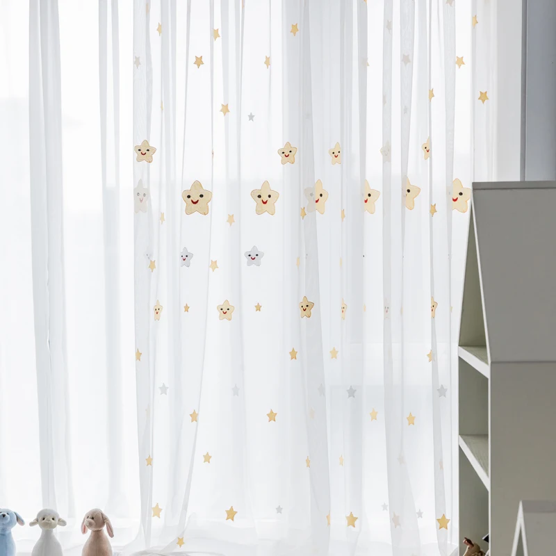 Stars Tulle Curtains for Children's Bedroom the Living Room Kids Window Treatments Sheer Voile Kitchen Drapes Panels Cortina | Дом и сад