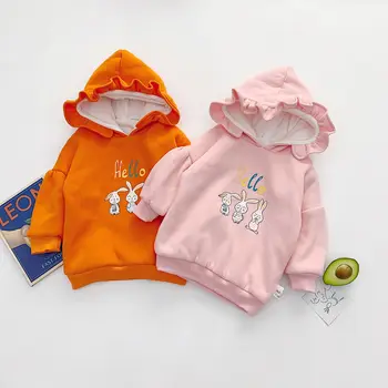 

WLG girls winter hoodies kids thick long style cartoon printed pink orange sweatshirt baby girl warm clothes 1-5 years