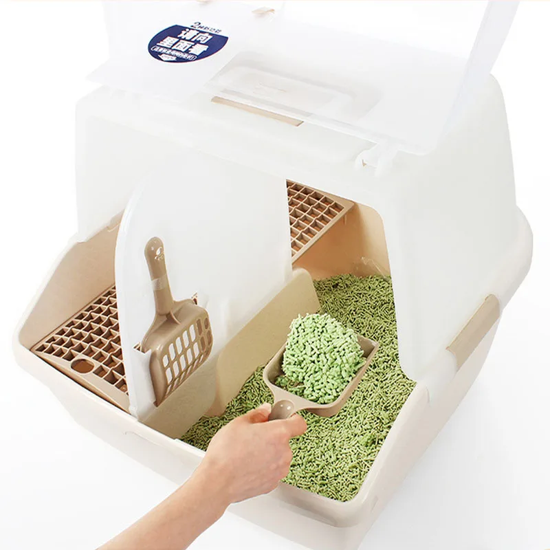 Cat Litter Box Long Channel Fully Enclosed Deodorant Cat Litter Box Extra Large Splashproof Pet Toilet Bedpan Anti Splash Scoop