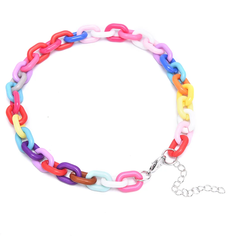 Boho Rainbow Color Necklace Fashion Colorful Acrylic Link Chain Necklaces For Women Girls