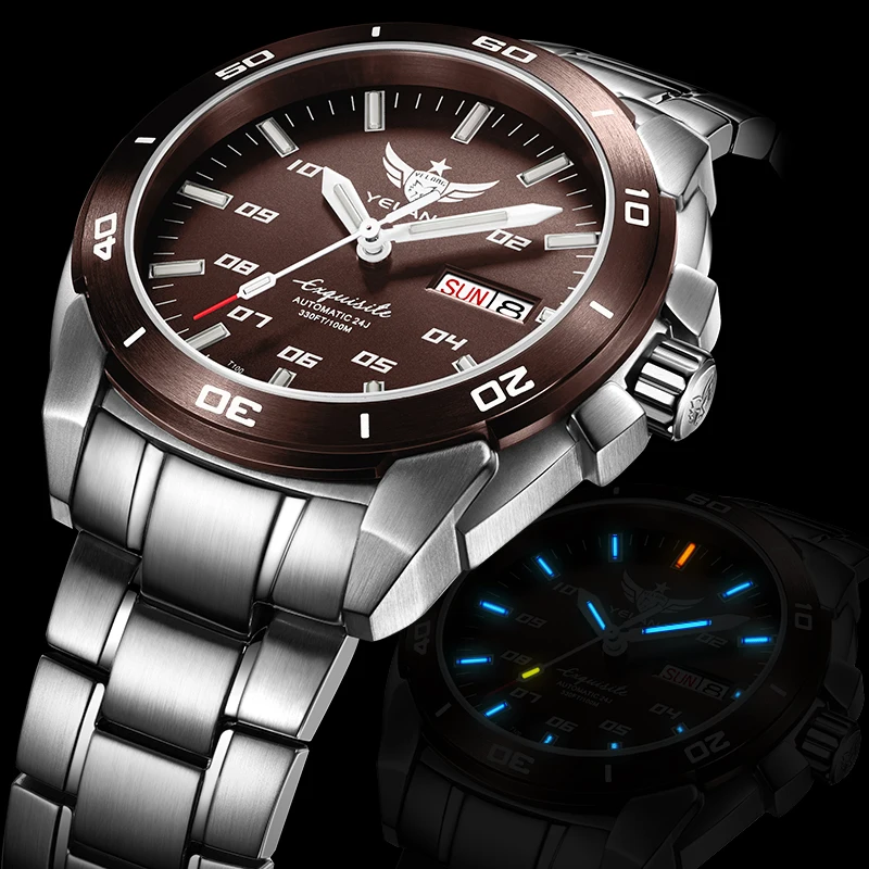men watch steel p4 YELANG наручные часы мужские, T100 Тритий Светящиеся автоматические часы спортивные водонепроницаемые военные наручные часы relogio masculino V1020S - Цвет: men watch steel p4