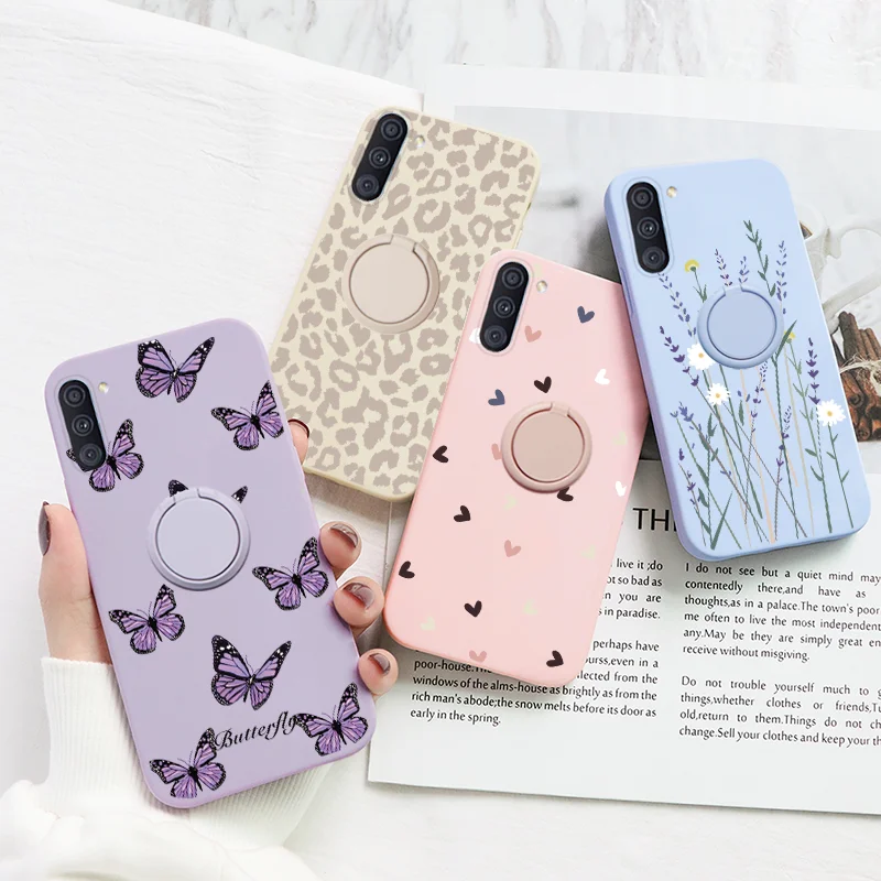 For Samsung Galaxy A11 M11 Case Magnetic Ring Holder Cover For Samsung A 11 M 11 GalaxyA11 GalaxyM11 Flowers Silicone Shell Etui samsung cute phone cover