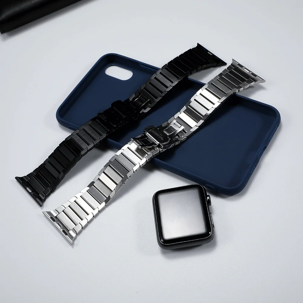 Ремешок из нержавеющей стали для Apple watch 4, 5, ремешок 44 мм, 40 мм, iwatch, ремешок 42 мм, 38 мм, металлический браслет с бабочкой, 3, 2, 1