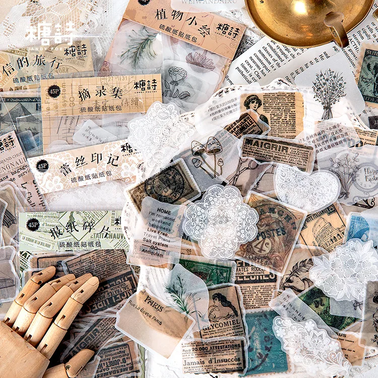 

Old Past Series Creative Retro Bullet Journal Decorative Stickers Scrapbooking Stick Label Diary Stationery Album Stickers