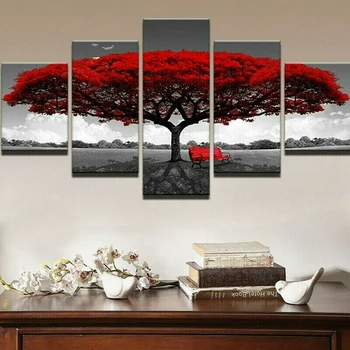 

5Pcs/set Modern Red Tree Canvas Oil Painting Wall Art Home Decor Picture Print Oil Paintings Without Frame