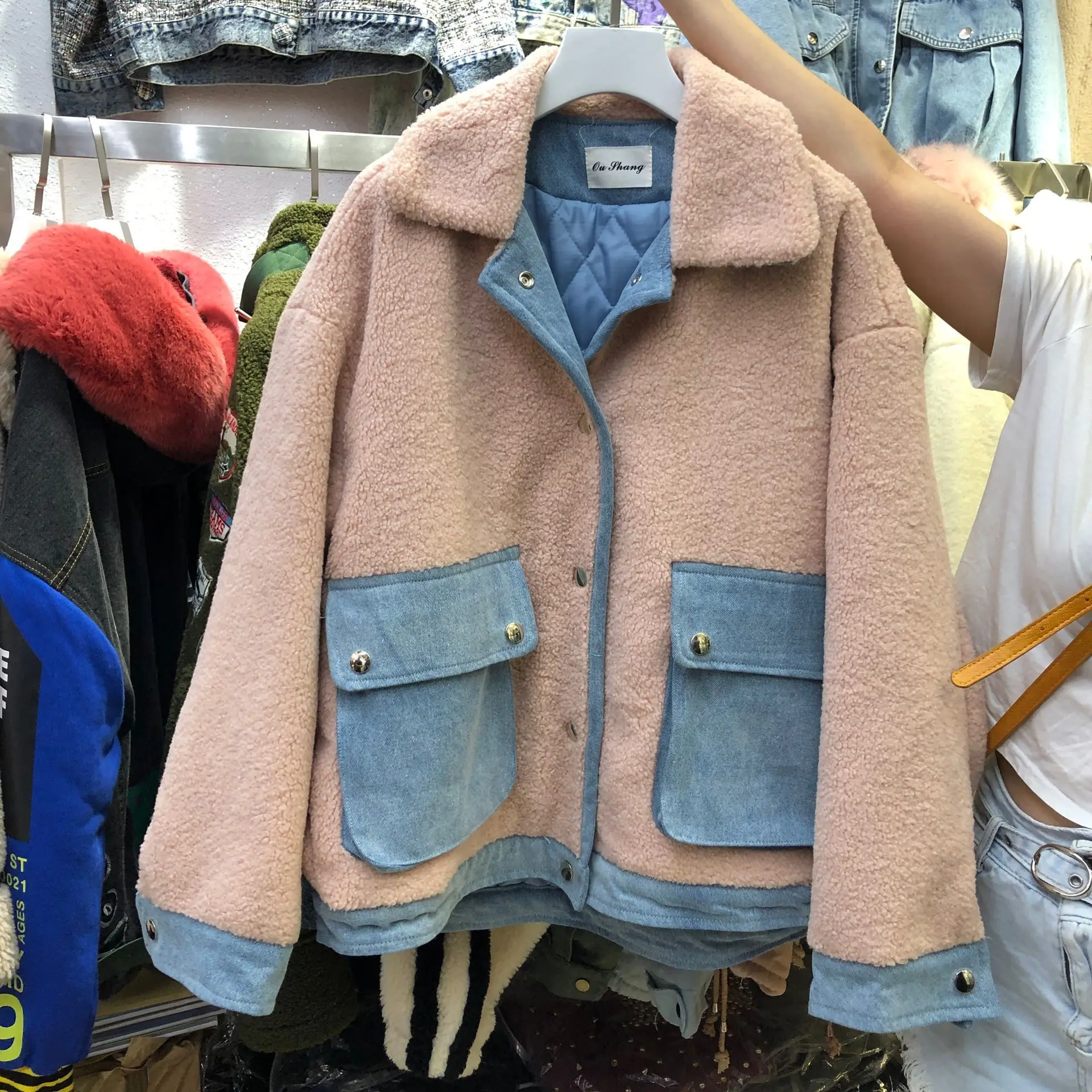 Neploe/Женская осенне-зимняя куртка из овечьей шерсти, Высококачественная джинсовая куртка в стиле пэчворк, хлопковые зимние плотные уличные теплые пальто 55108