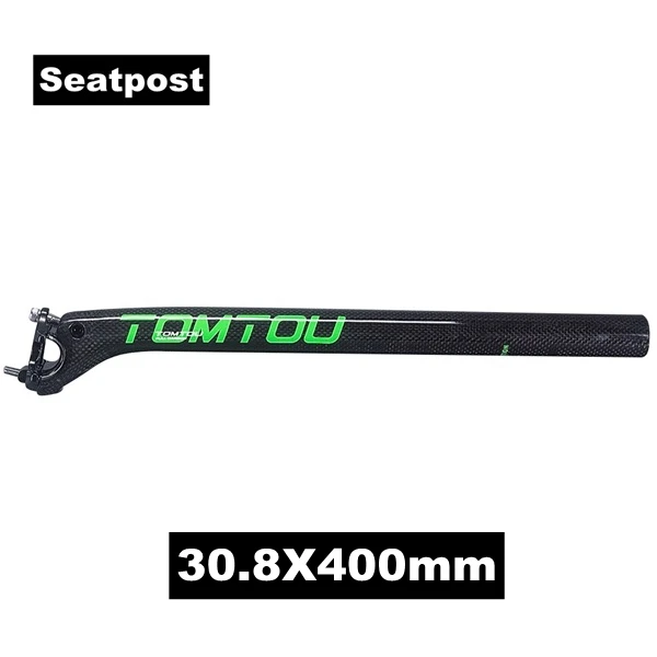 Seatpost 30.8X400mm TOMTOU Carbon Fibre Road Bicycle Handlebar+ Seat Tube+ Stem Carbon Aero Handlebar Sets Bike Parts Glossy Green- TS4T15 - Цвет: Seatpost 30.8X400mm