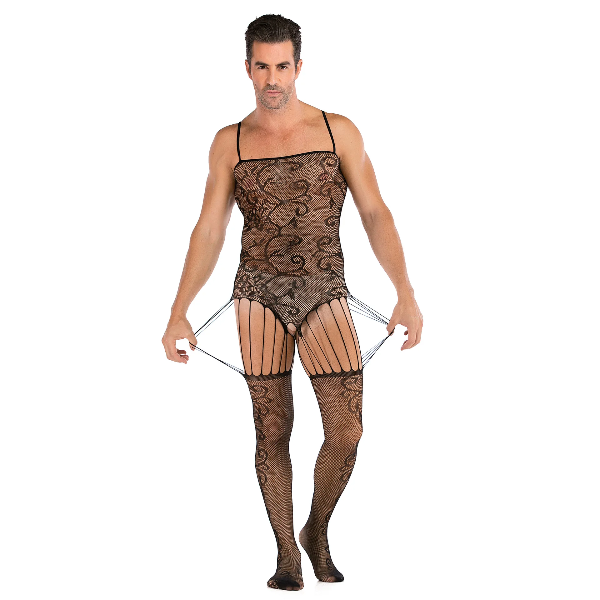 Men jumpsuits transparent stockings outfit sexy temptation to open files fishnet tights uniforms most comfortable boxer briefs