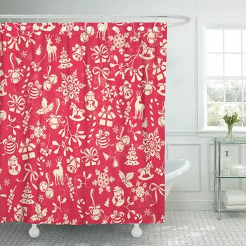 

Red Holiday Christmas Tiling Great Choice for Pattern Vintage Shower Curtain Polyester 72 x 78 inches Set with Hooks