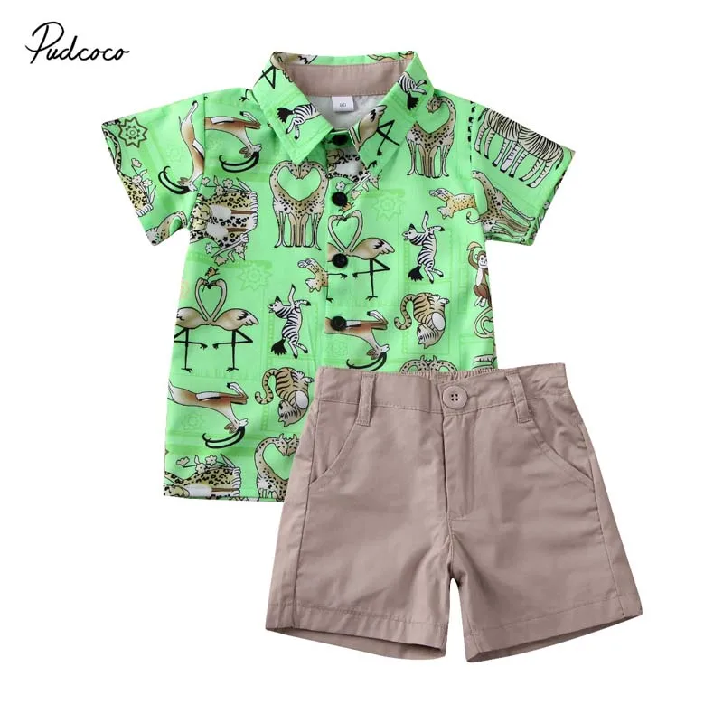 

2020 Baby Summer Clothing 2PCS Toddler Kids Baby Boy Gentleman Short Sleeve Shirt Tops+Pants Shorts Animals Clothes Outfits Set