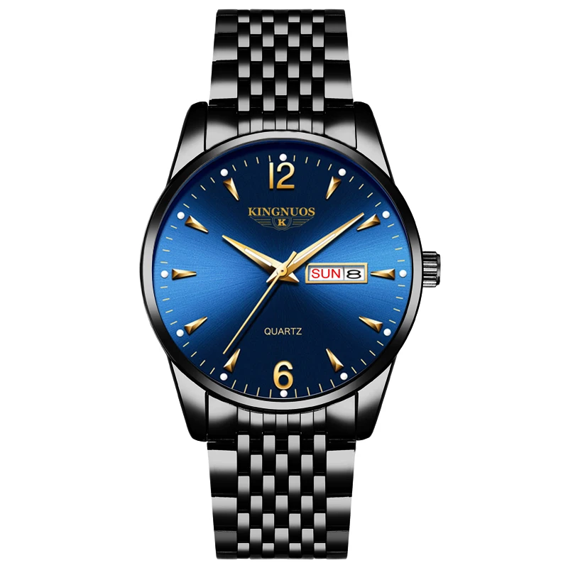 Watch Men Top Luxury Brand KINGNUOS Black leisure  Waterproof Quartz Watches Mens Chronograph Date Male Clock relogios masculino