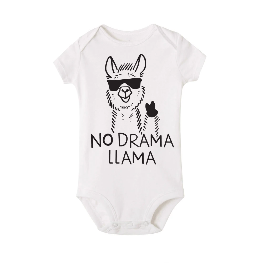 Боди для новорожденных с надписью «No Drama Llama»; хлопковый боди с короткими рукавами для маленьких мальчиков; ползунки для девочек; комбинезон; детская одежда - Цвет: Белый