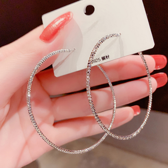 Big Hoop Earrings For Women Large Circle Shiny Rhinestone Earring Bride Wedding Party Temperament Jewelry Gift