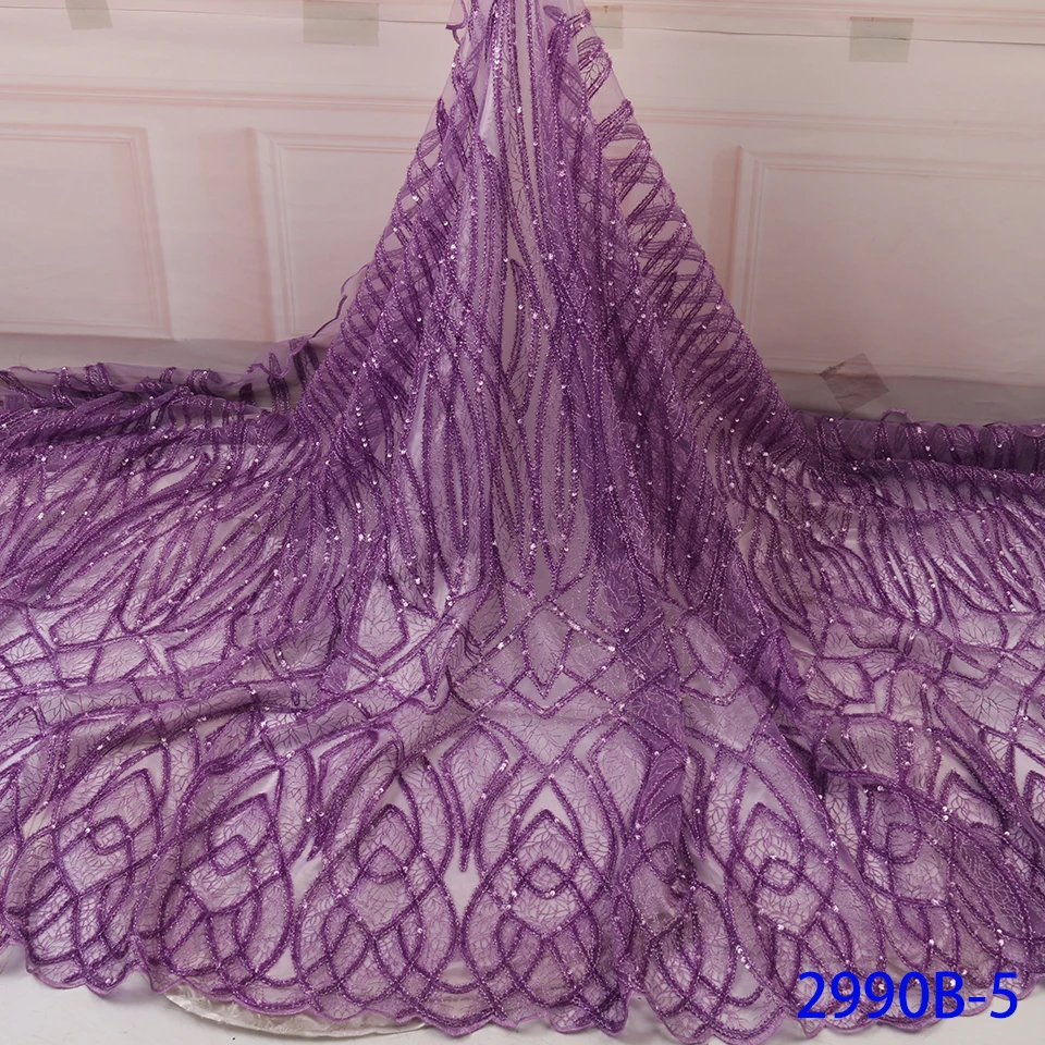 NIAI Latest French Sequins Tulle Lace Material High Quality Nigerian Lace Fabrics Embroidered African Lace Fabric XY2990B-6