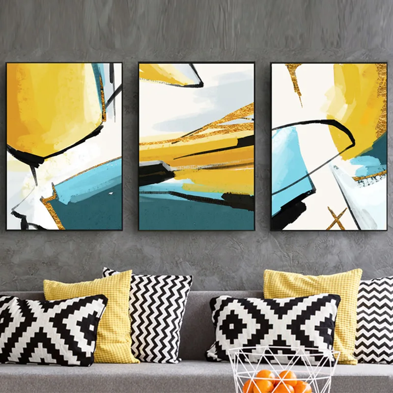 Abstract Yellow Leaf Wall Art Canvas Painting Yellow Wall Pictures Living Room Painting