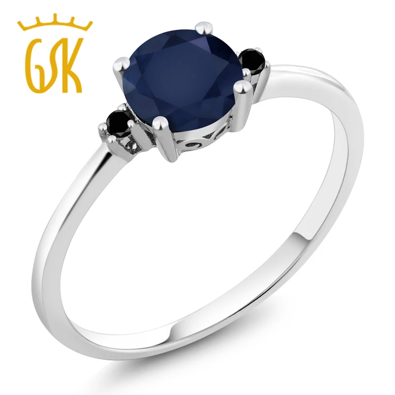 10K белое золото обручальное кольцо пасьянс набор с 1 03 Ct круглым синим сапфиром и