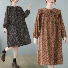 

Spring Women Dress Doll Collar Loose Retro Fresh Fashion Floral Cute Preppy Style Student Girlfriend Sweet Casual Daily Vestidos