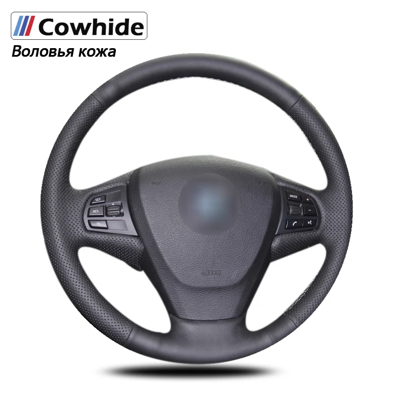 Black Genuine Leather Car Steering Wheel Cover for BMW F25 X3 2011 2012 2013 2014 2015 2016 2017