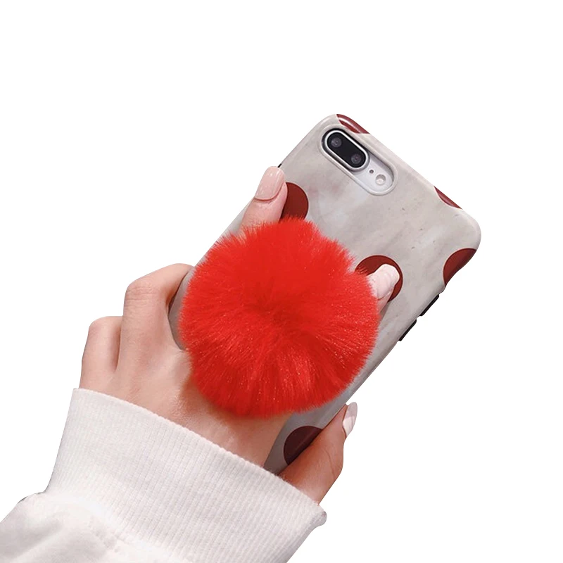 Универсальный милый плюшевый шар мобильный телефон кронштейн разноцветные на мобильный телефон держатель подставка кольцо кронштейн телефон аксессуар для iphone huawei - Цвет: Красный