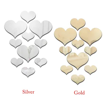 

10pcs Love Heart Acrylic 3D Mirror Wall Sticker Mural Decal Removable Stickers