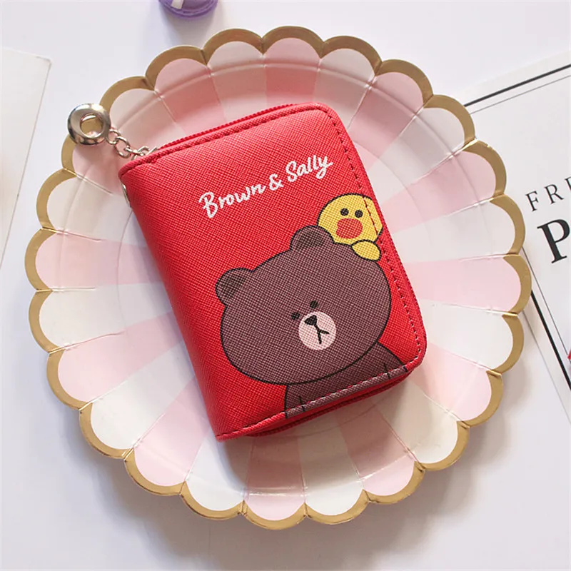 ASSEZSAC Fashion Short Wallet Zipper Print Student Small Fresh Cute Cartoon Rabbit Cat Dog Bear Small Wallet Wrist Coin Purse
