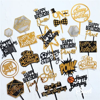 

Gold Silver Acrylic Heart Collection Happy Birthday Cake Topper Decoration Football Star Baking Suplies Wedding Party Love Gifts